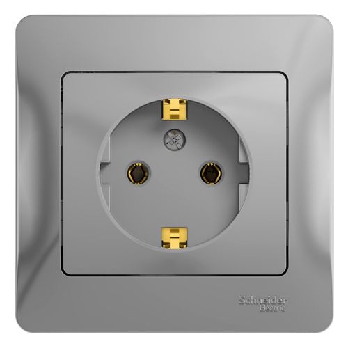 GSL000342 | GLOSSA РОЗЕТКА с заземлением, 16А, в сборе, АЛЮМИНИЙ Systeme Electric
