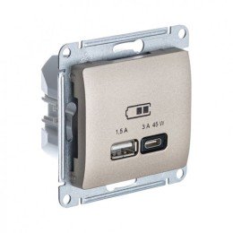 GSL000429 | GLOSSA USB РОЗЕТКА А + тип-С 45Вт высокоскор.заряд. QC, PD, механизм, ТИТАН Systeme Electric