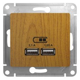 GSL000533 | GLOSSA USB РОЗЕТКА A+A, 5В/2,1 А, 2х5В/1,05 А, механизм, ДЕРЕВО ДУБ Systeme Electric
