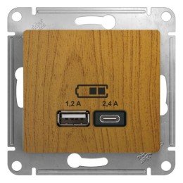 GSL000539 | GLOSSA USB РОЗЕТКА А+С, 5В/2,4А, 2х5В/1,2 А, механизм, ДЕРЕВО ДУБ Systeme Electric

