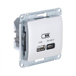 GSL000629 | GLOSSA USB РОЗЕТКА А + тип-С 45Вт высокоскор.заряд. QC, PD, механизм, ПЕРЛАМУТР Systeme Electric

