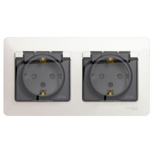 GSL000647 | GLOSSA РОЗЕТКА двойная с заземлением, со шторками, в сборе, IP44, ПЕРЛАМУТР Systeme Electric
