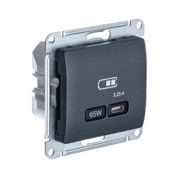 GSL000727 | GLOSSA USB РОЗЕТКА тип-C 65Вт высокоскор.заряд. QC, PD, механизм, АНТРАЦИТ Systeme Electric
