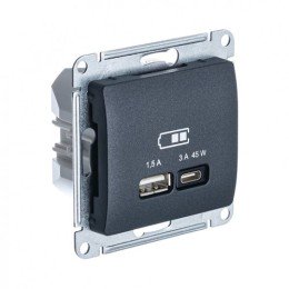 GSL000729 | GLOSSA USB РОЗЕТКА А + тип-С 45Вт высокоскор.заряд. QC, PD, механизм, АНТРАЦИТ Systeme Electric
