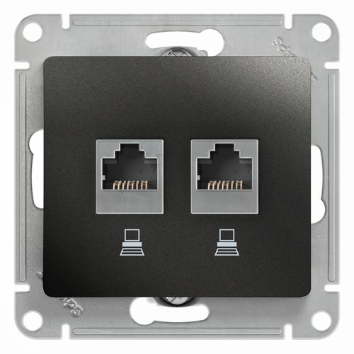 GSL000785KK | GLOSSA РОЗЕТКА двойная компьютерная RJ45+RJ45, кат.5Е, механизм, АНТРАЦИТ Systeme Electric
