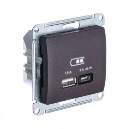 GSL000829 | GLOSSA USB РОЗЕТКА А + тип-С 45Вт высокоскор.заряд. QC, PD, механизм, ШОКОЛАД Systeme Electric
