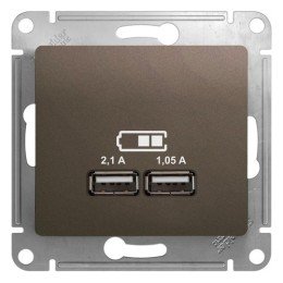 GSL000833 | GLOSSA USB РОЗЕТКА А+А,5В/2,1 А, 2х5В/1,05 А, механизм, ШОКОЛАД Systeme Electric
