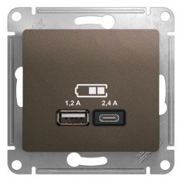 GSL000839 | GLOSSA USB РОЗЕТКА А+С, 5В/2,4А, 2х5В/1,2 А, механизм, ШОКОЛАД Systeme Electric
