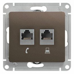 GSL000885 | GLOSSA РОЗЕТКА двойная RJ11+RJ45, кат.5Е, ШОКОЛАД Systeme Electric

