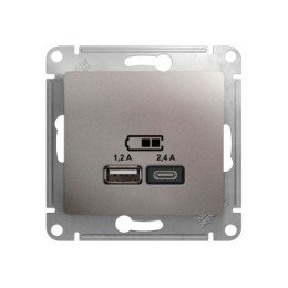 GSL001239 | GLOSSA USB РОЗЕТКА А+С, 5В/2,4А, 2х5В/1,2 А, механизм, ПЛАТИНА Systeme Electric
