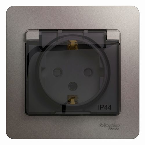 GSL001248 | GLOSSA РОЗЕТКА с зазем. со шторками с крышкой,IP44,16А, 250В, в сборе,ПЛАТИНА Systeme Electric
