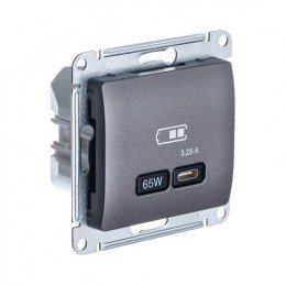 GSL001327 | GLOSSA USB РОЗЕТКА тип-C 65Вт высокоскор.заряд. QC, PD, механизм, ГРАФИТ Systeme Electric
