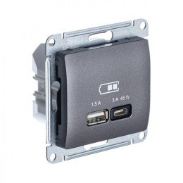 GSL001329 | GLOSSA USB РОЗЕТКА А + тип-С 45Вт высокоскор.заряд. QC, PD, механизм, ГРАФИТ Systeme Electric
