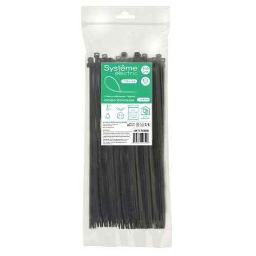 IMT37048B | Стяжка кабельная нейлоновая 370х4.8 Чёрная (100шт) в пакете с замком ЗИП-ЛОК Systeme Electric
