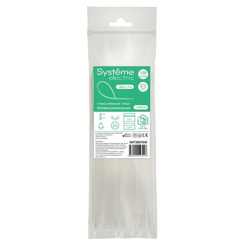 IMT38076W | Стяжка кабельная нейлоновая 380х7.6 Белая (100шт) в пакете с замком ЗИП-ЛОК Systeme Electric
