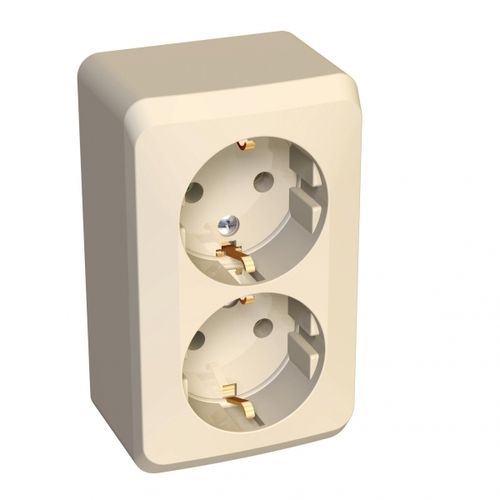 PA16-007K | ЭТЮД О/У двойная РОЗЕТКА с заземлением без шторок 16А 250B, КРЕМОВЫЙ, Россия Systeme Electric
