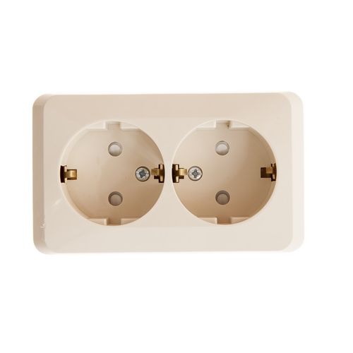PA16-008K | ЭТЮД О/У двойная РОЗЕТКА с заземлением со шторками 16А 250B, КРЕМОВЫЙ, Россия Systeme Electric
