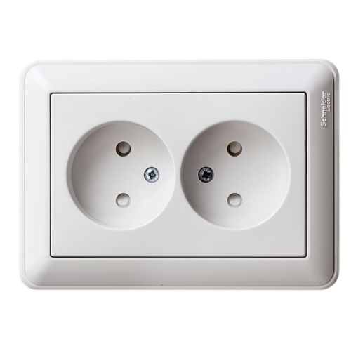 RS16-254-18 | W59 РОЗЕТКА двойная без заземления со шторками, 16А, в сборе, БЕЛЫЙ Systeme Electric

