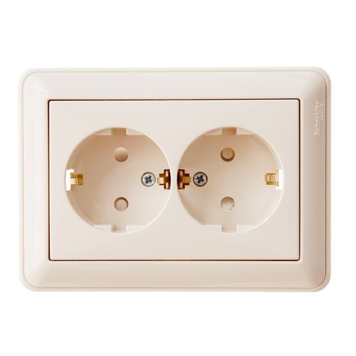 RS16-255-28 | W59 РОЗЕТКА двойная с заземлением со шторками, 16А, в сборе, СЛОНОВАЯ КОСТЬ Systeme Electric

