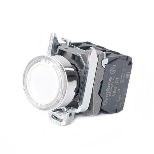 SB4BW31B5 | Кнопка SB4 с подсветкой в сборе модульная 22мм белая металл 24ВDC 1НО+1НЗ Systeme Electric
